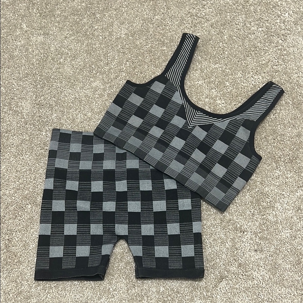 Checkered Black and Gray Activewear Set